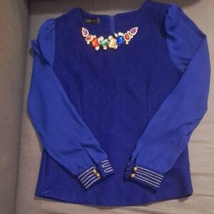 Blue Long Sleeve Top with Jewel Embellishment
